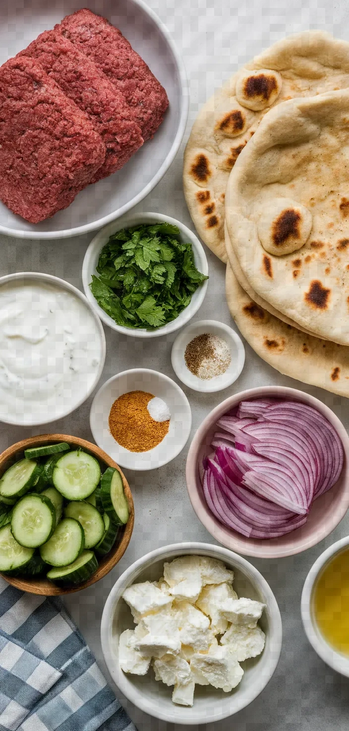 Ingredients photo for Mediterranean Meatball Flatbread Recipe