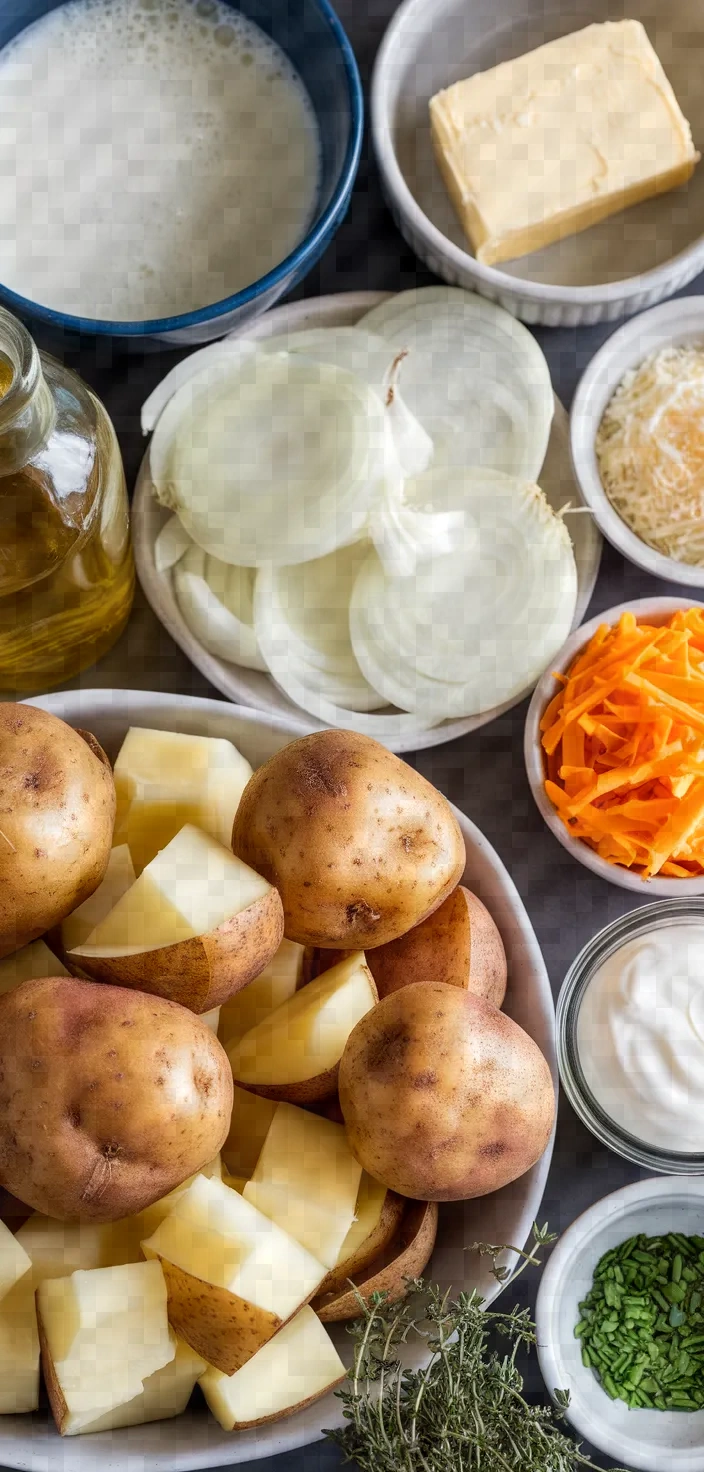 Ingredients photo for Cheesy Caramelized Onion Mashed Potato Bake Recipe