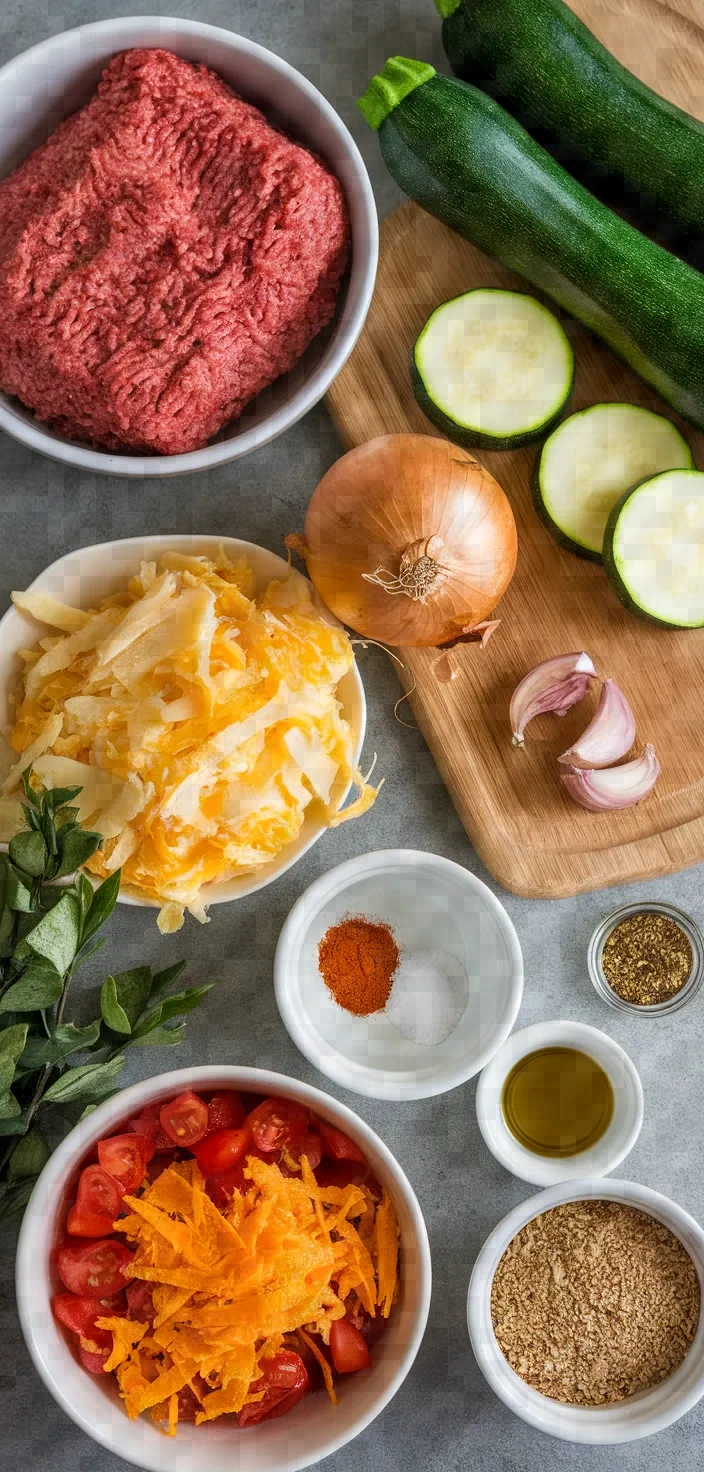 Ingredients photo for Grandmas Ground Beef Zucchini Sauerkraut Hotdish Recipe