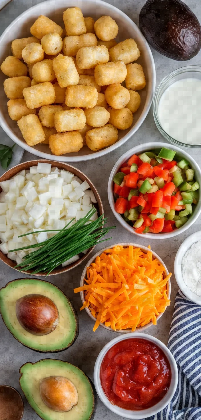 Ingredients photo for Next Level Cheesy Breakfast Tater Tot Skillet Recipe