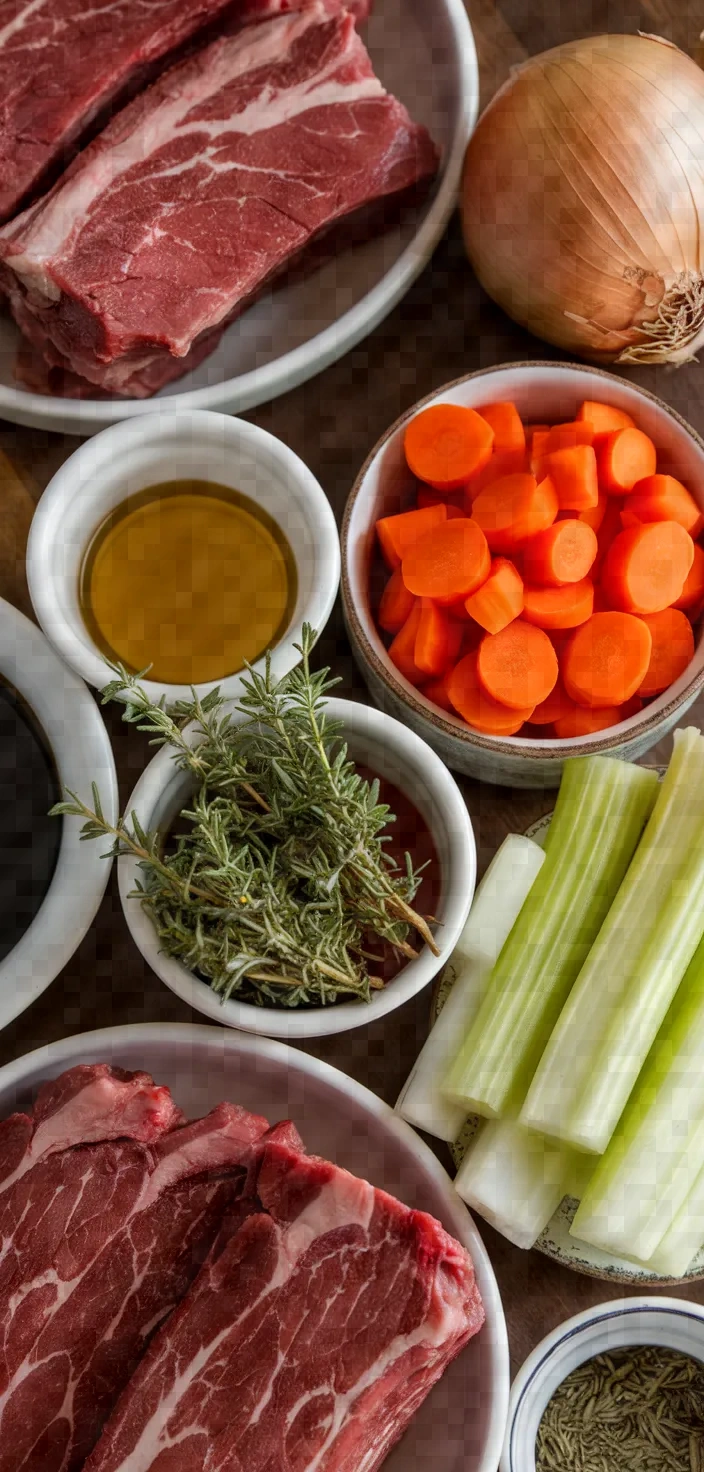 Ingredients photo for Red Wine Braised Bison Short Ribs Recipe