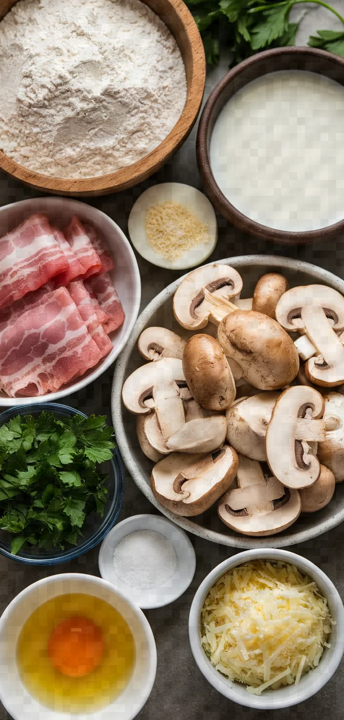 Ingredients photo for Savory Crepes Recipe With Bacon Mushrooms