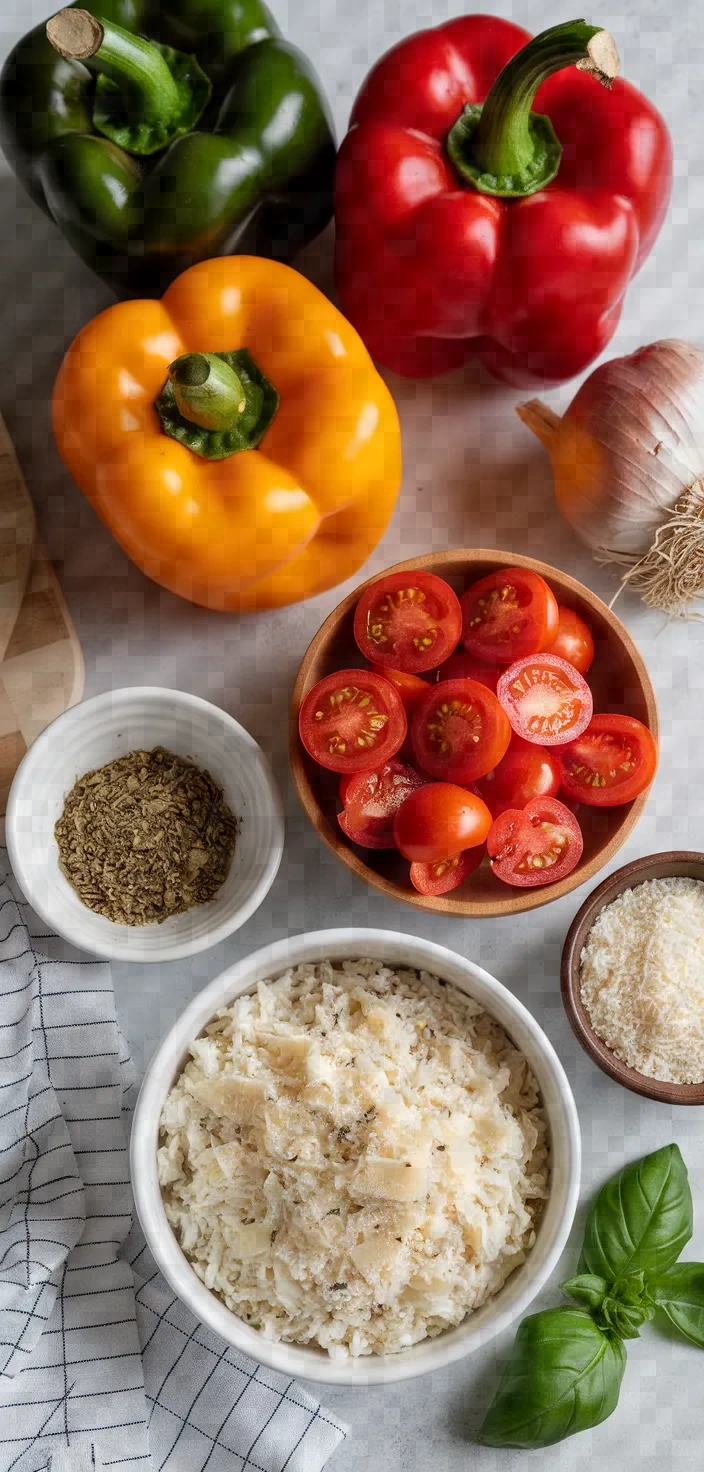 Ingredients photo for Tomato Garlic Stuffed Peppers Recipe