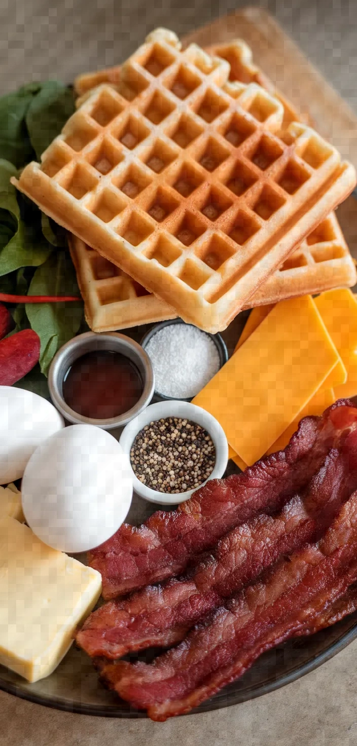 Ingredients photo for Waffle Breakfast Sandwich With Peppered Maple Bacon Recipe