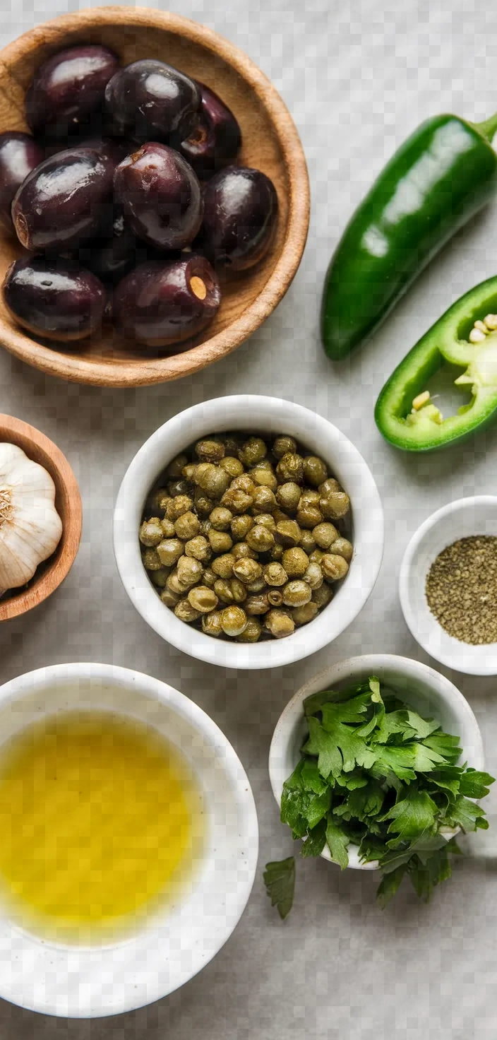 Ingredients photo for Black Olive And Jalapeno Tapenade Recipe