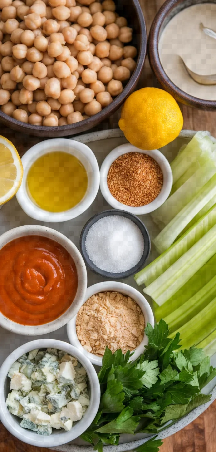 Ingredients photo for Buffalo Ranch Hummus With Pickled Celery Recipe