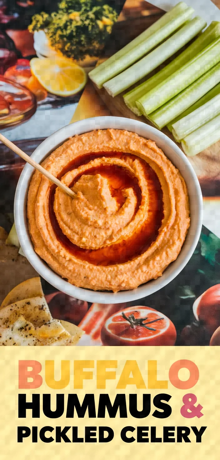 A photo of Buffalo Ranch Hummus With Pickled Celery Recipe