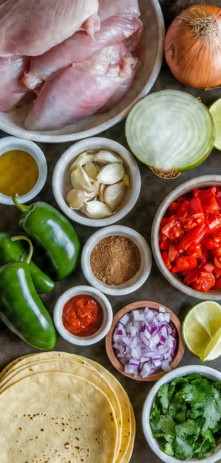 Ingredients photo for Slow Cooker Tinga De Pollo Poblano Tacos Recipe