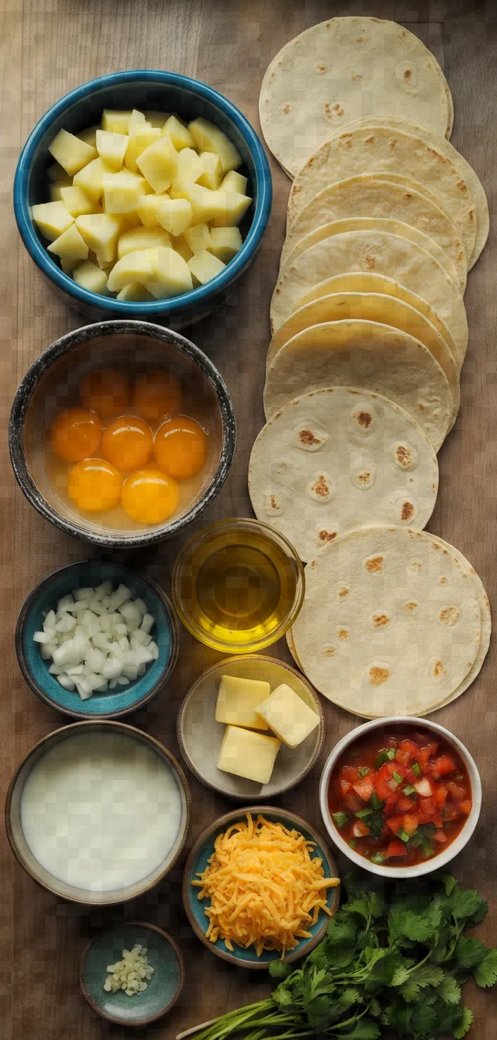 Ingredients photo for Breakfast Tacos With Potatoes And Scrambled Eggs Recipe