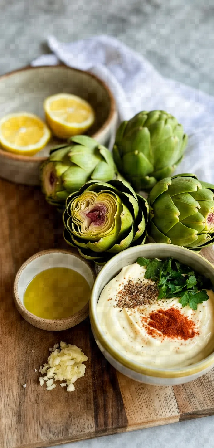 Ingredients photo for Grilled Artichokes With Spicy Lemon Aioli Recipe