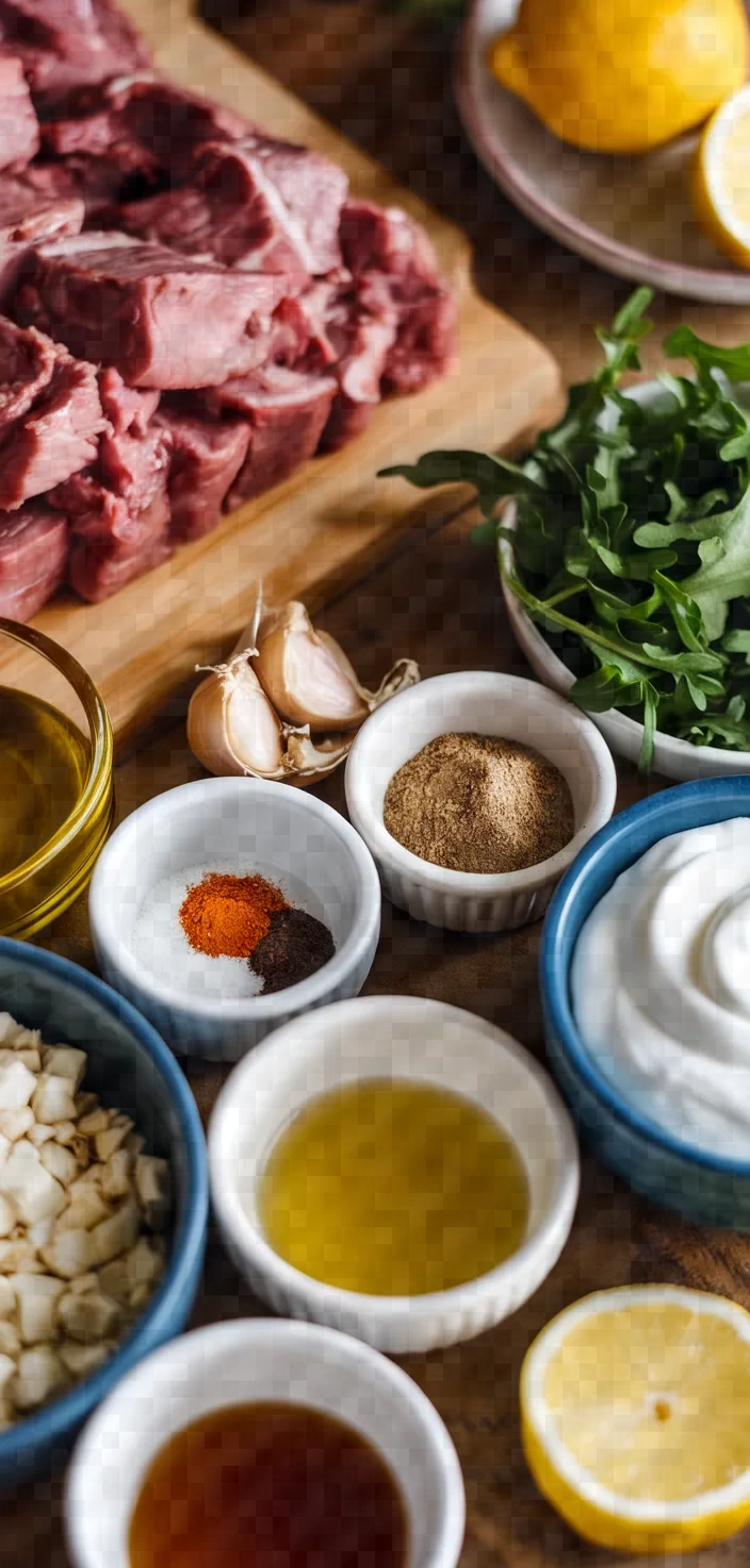 Ingredients photo for Lamb Kabobs With Arugula And Creamy Lemon Vinaigrette Recipe