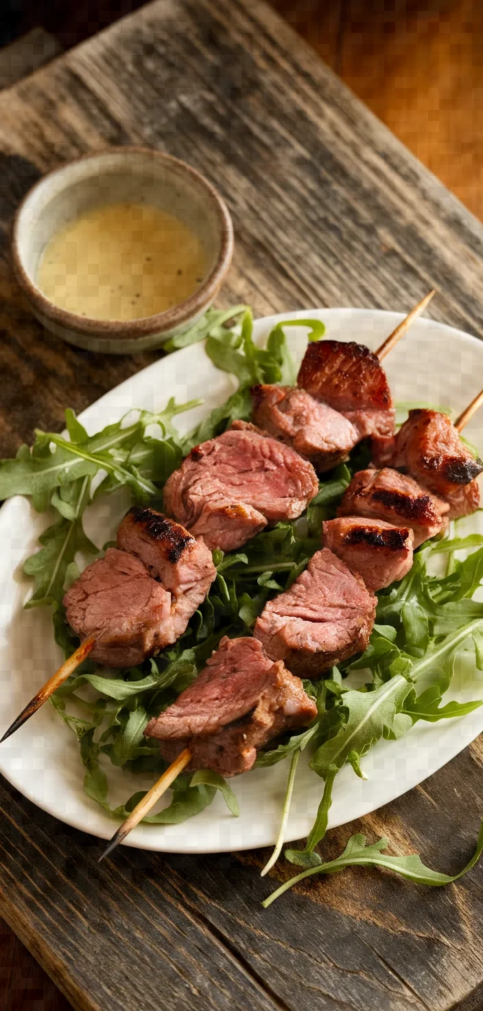 Photo of Lamb Kabobs With Arugula And Creamy Lemon Vinaigrette Recipe