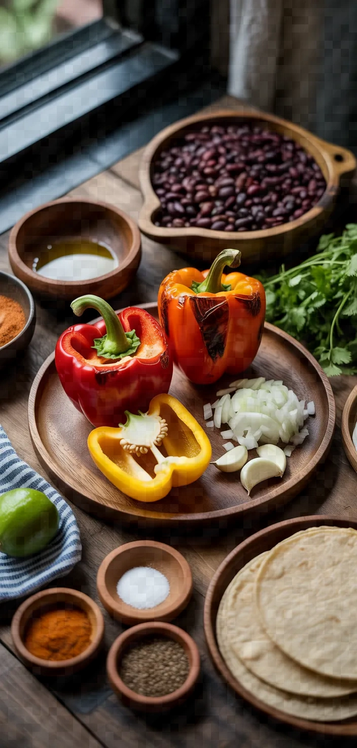 Ingredients photo for Roasted Bell Pepper Black Bean Tacos Recipe